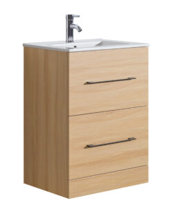 Alternative view of Oreo 600mm 2‑Drawer Oak Vanity Unit & Basin