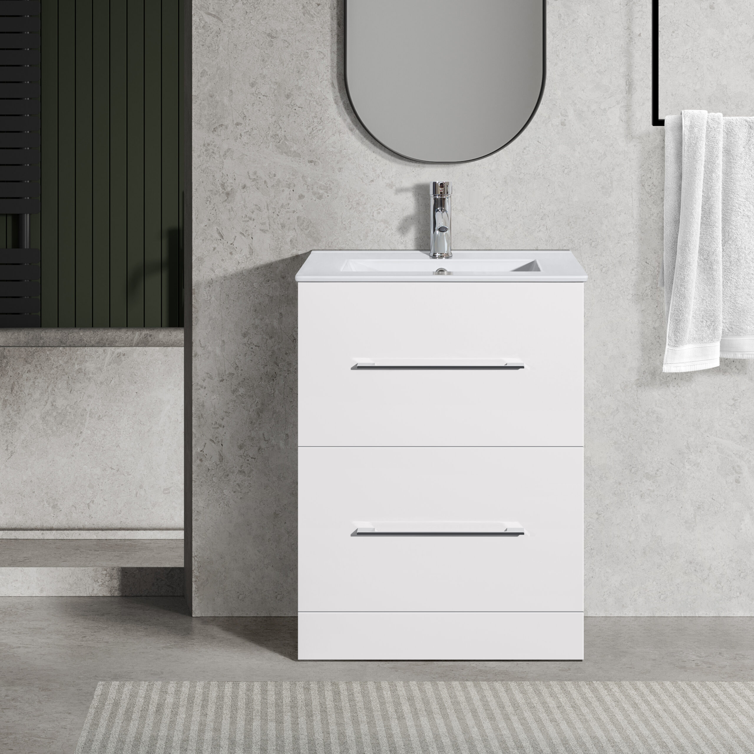 Oreo 600mm 2‑Drawer White Vanity Unit & Basin