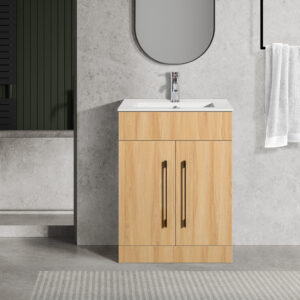 Oreo 600mm 2‑Door Oak Vanity Unit & Basin