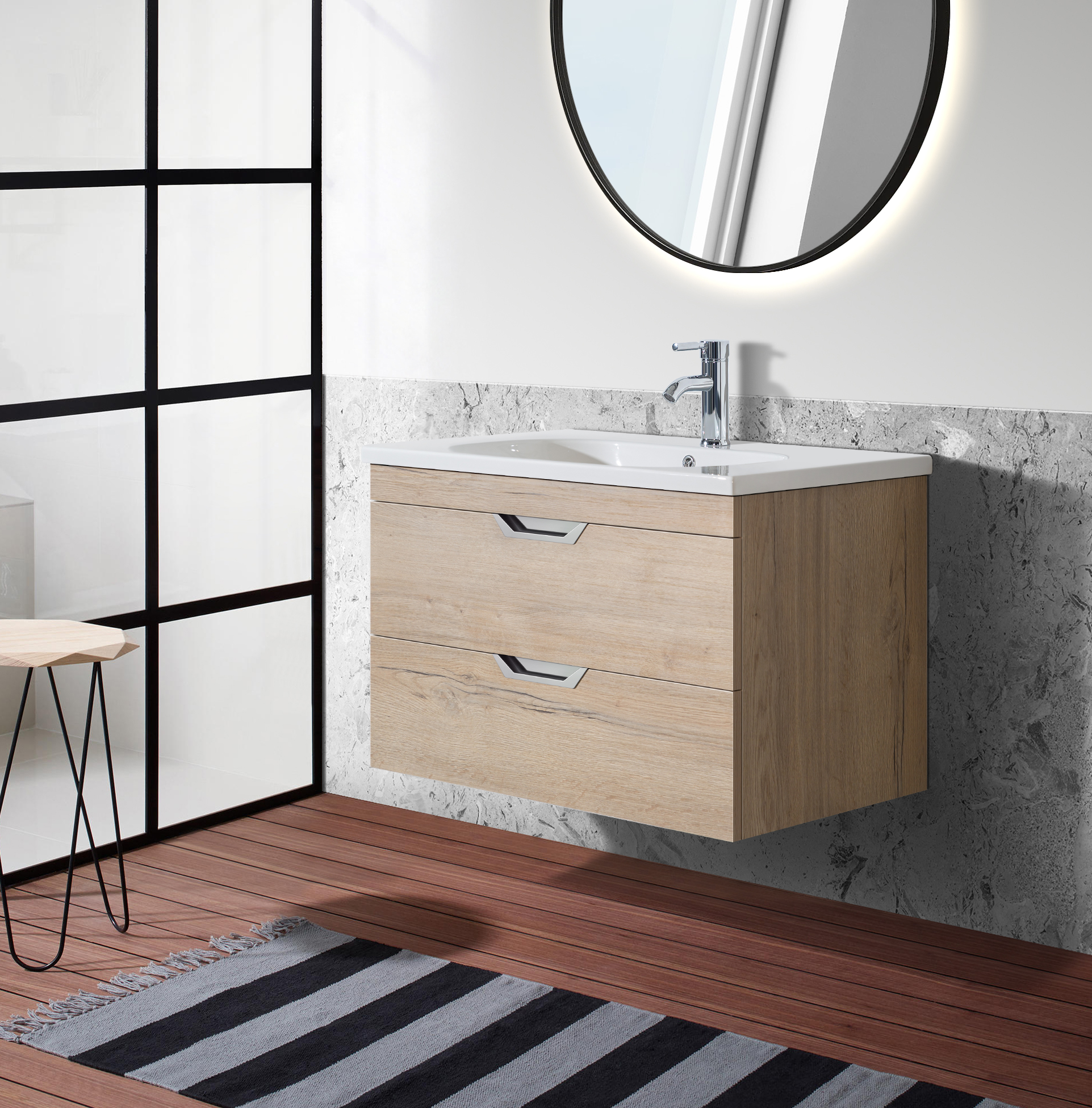 Luna 800 Oak Unit & Basin (Wall Hung)