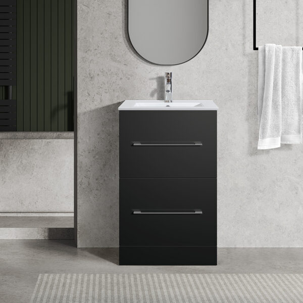 Oreo 500mm 2‑Drawer Black Vanity Unit & Basin