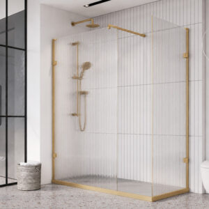 Wetroom Panel 800mm Brushed Brass Fluted